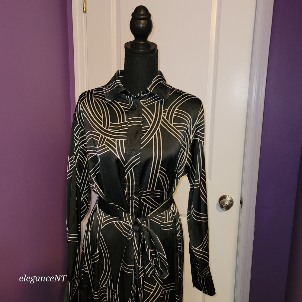 H & M Black and White Geometric Pattern Dress Sz: M NWT - Picture 6 of 13